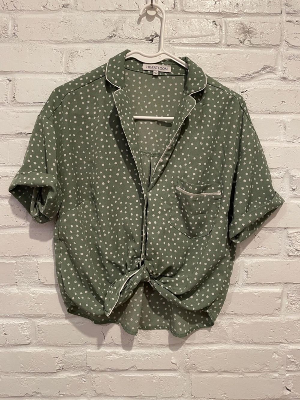 Heartloom Vintage Inspired Sage Green Polka Dot Short-Sleeve Blouse